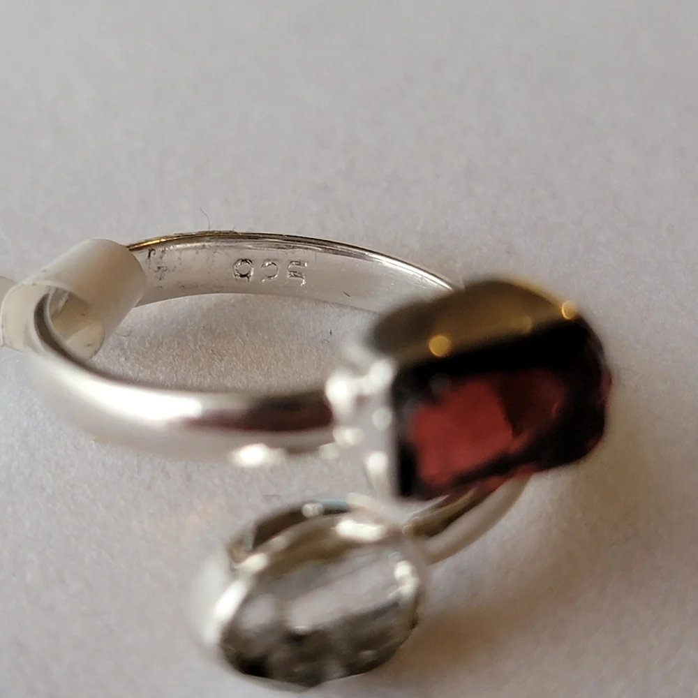 Garnet with Herkimer Diamond Sterling Silver Bypass Gemstone Ring